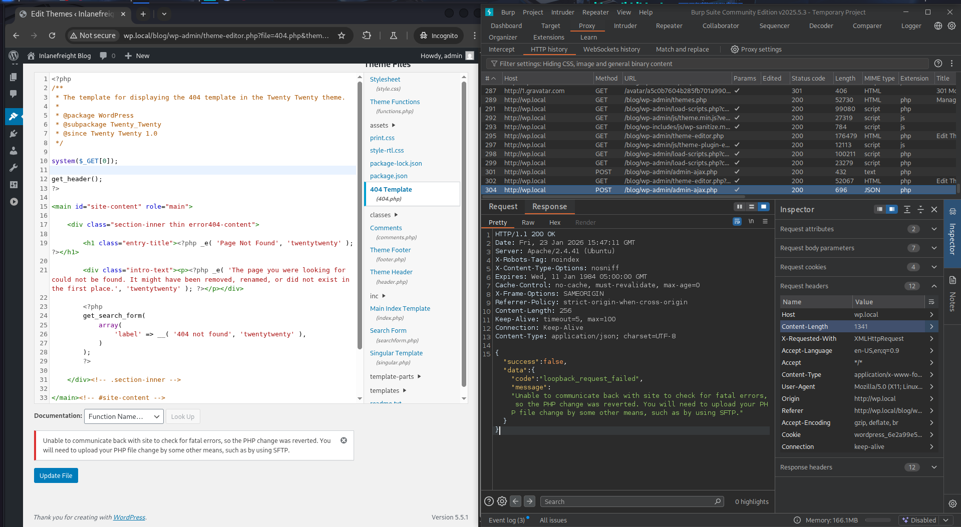 Theme editor error message