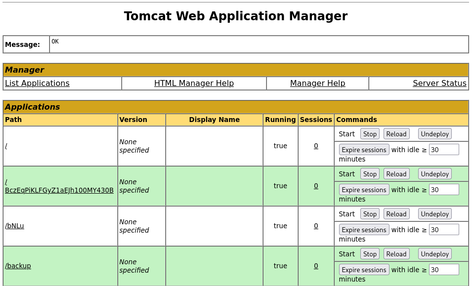 Deployed backup application in Tomcat
